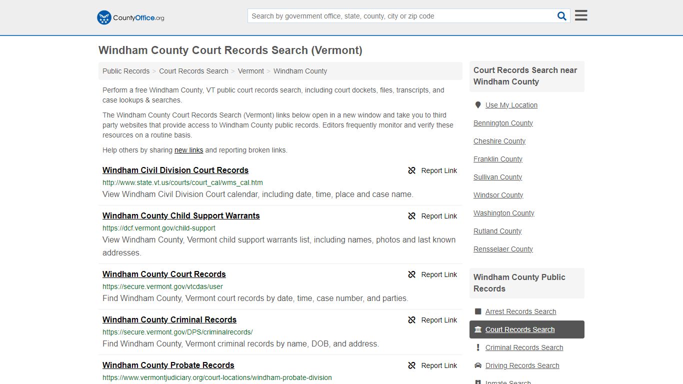 Windham County Court Records Search (Vermont) - County Office