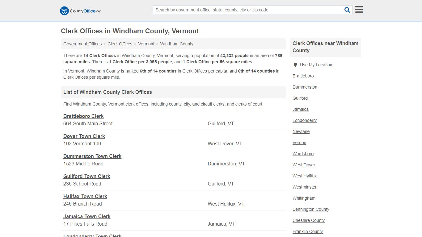 Clerk Offices - Windham County, VT (County & Court Records)