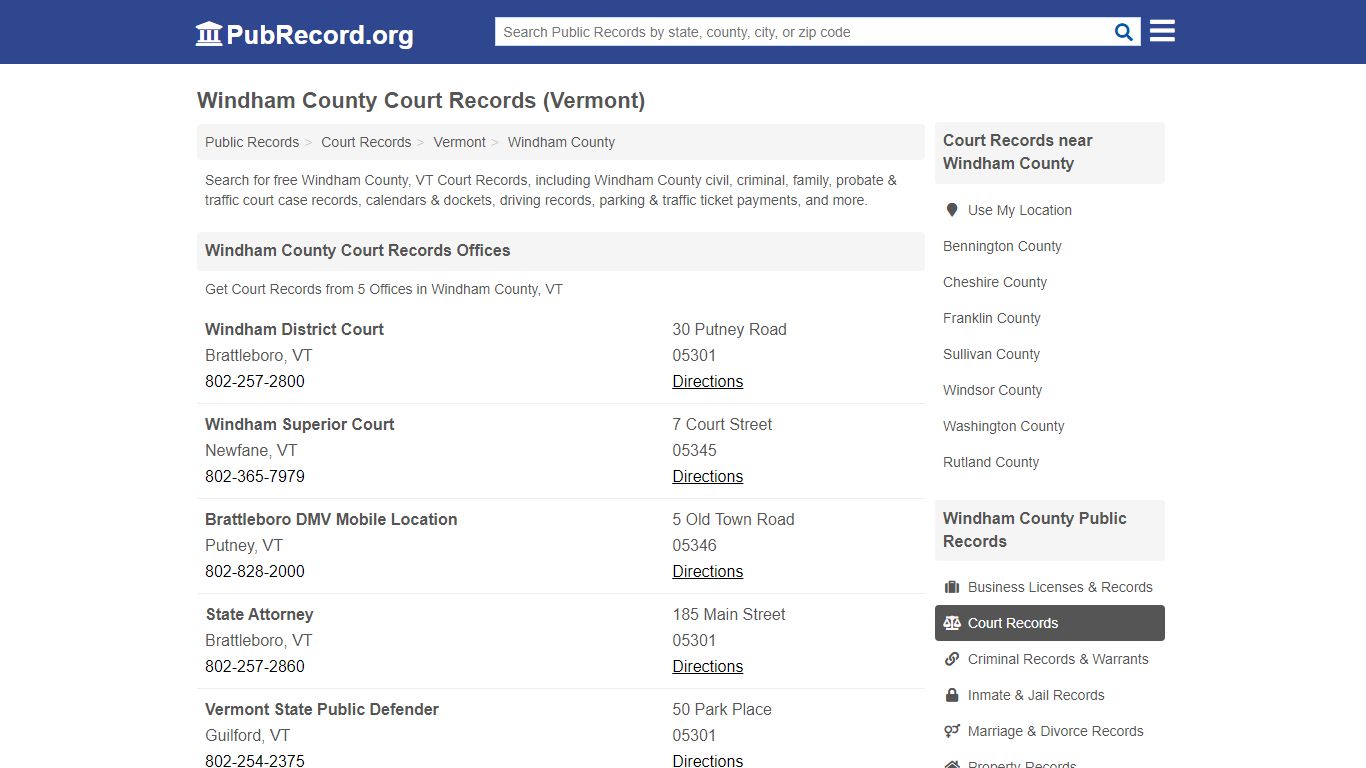 Free Windham County Court Records (Vermont Court Records) - PubRecord.org